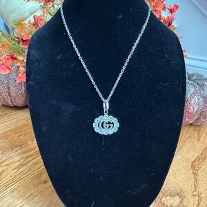 Silver & Rhinestone 18” Stainless Steel Necklace w/ mini carabiner.